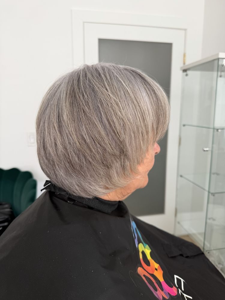 Short women's haircut, silver